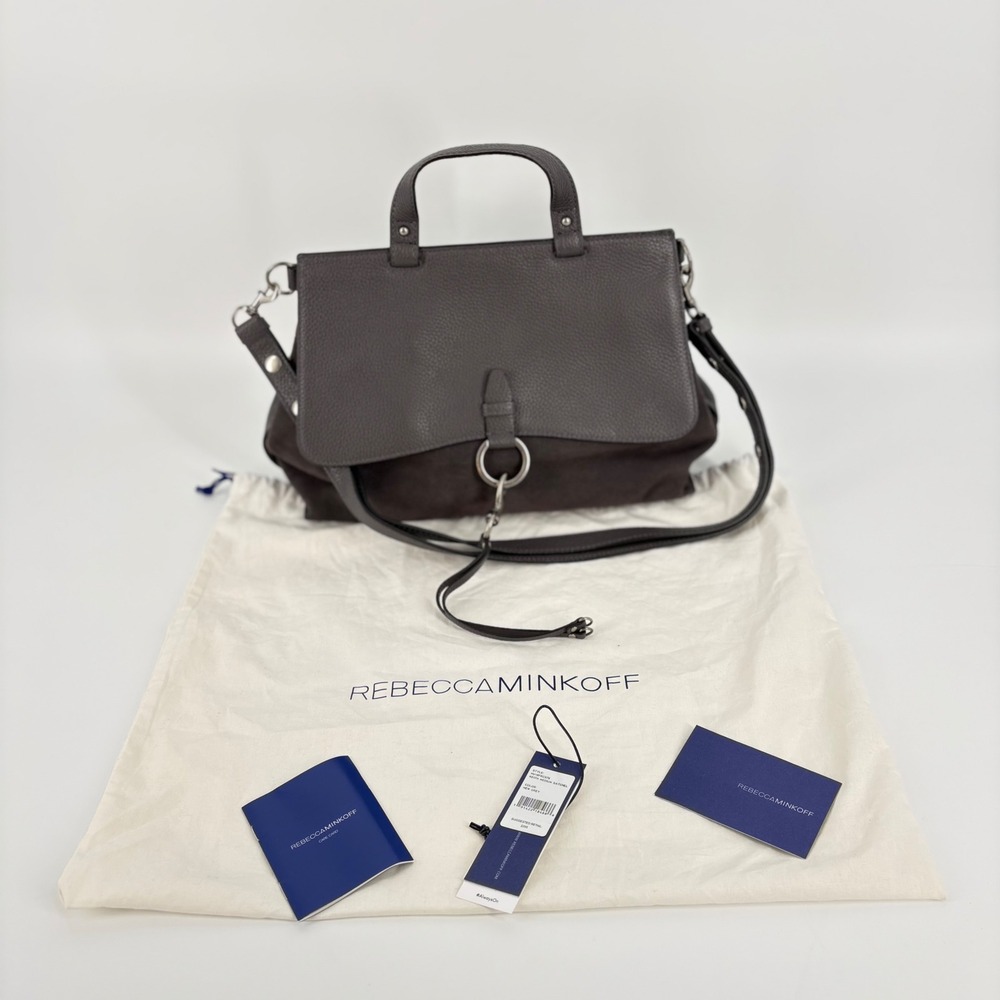 Rebecca Minkoff Keith Medium Satchel New Grey Leather Suede Bag HU18FRCS76
